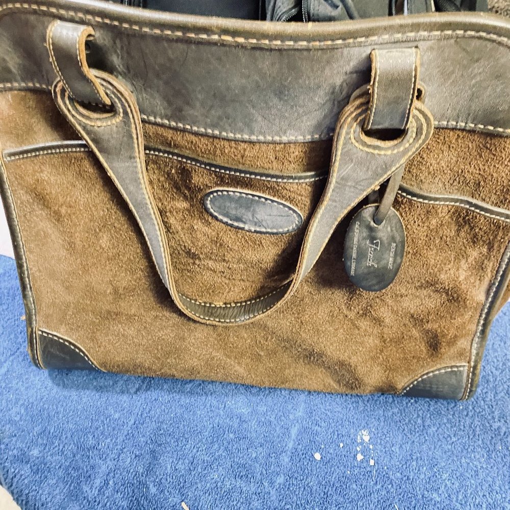 Vintage The French Company Luggage Suede Leather Tote Bag